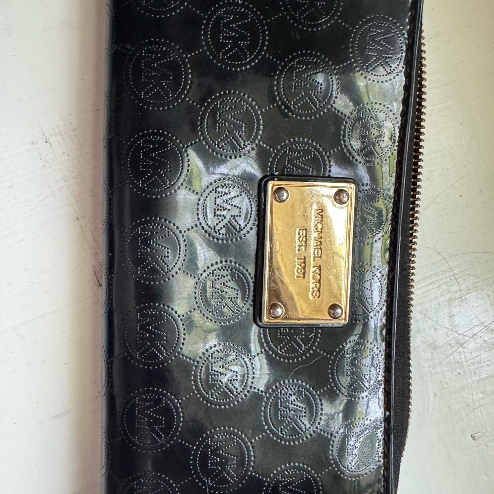 Michael Kors Black Zip-Around Wallet with Gold Plate